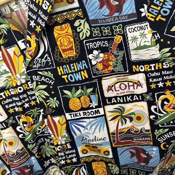 RJC Hawaiian Shirt Men L Sunset Beach Makaha Waimea Bay USA Tiki Aloha - Picture 2 of 5